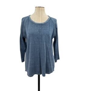 Wrap London Garment Dyed Top Blouse Tee Shirt Hemp Cotton Blue Size US 12